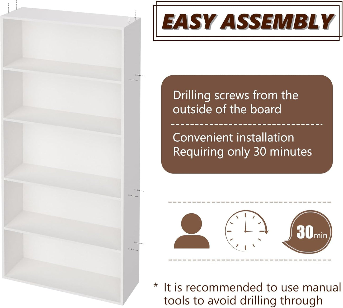 Wooden 5 Cube Storage Organizer,5 Tier Low Bookcase Storage Display Organizer, 54 Inch Versatile Cubes Shelf and Cubby Unit for Any Space (White, 5 Cube-W(23.6inch)