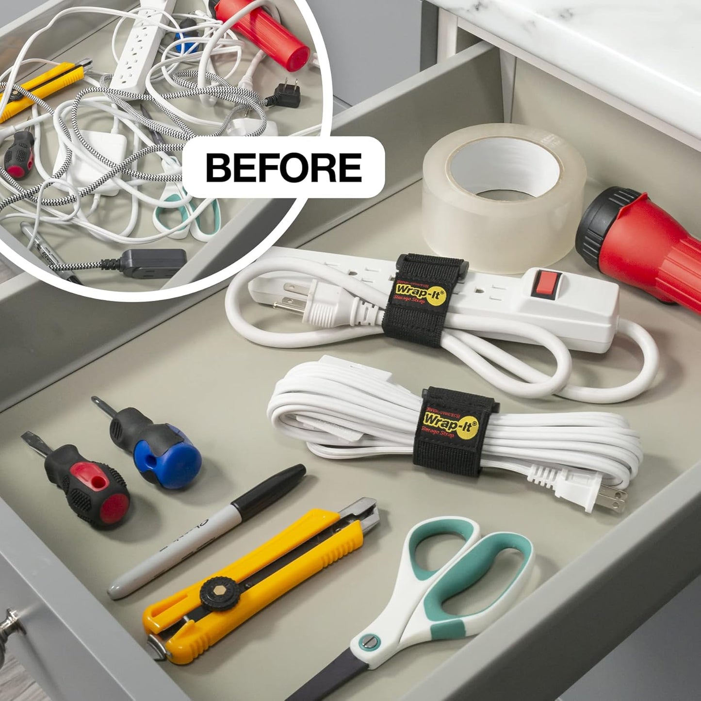 Super-Stretch Wrap-It Storage Straps - (10) 9" Orange - Elastic Hook and Loop Cinch Straps - Extension Cord Organizer, Hose and Cables Straps, Cord Wrap, Cord Keeper, Garage and RV Storage Accessories