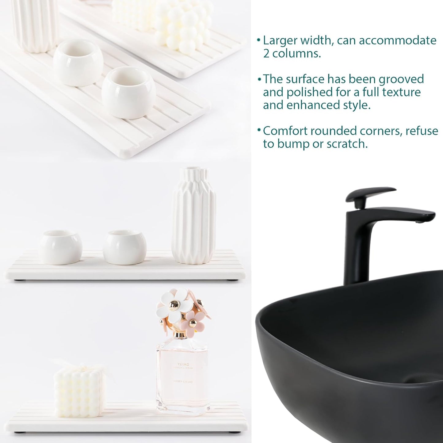 2 PCS Water Absorbent Diatomite Coasters (12.2" x 5.5"), Grooved Design, Water Absorbing Stone Used for Hand Soaps & Plants & toiletries in The Modern Home