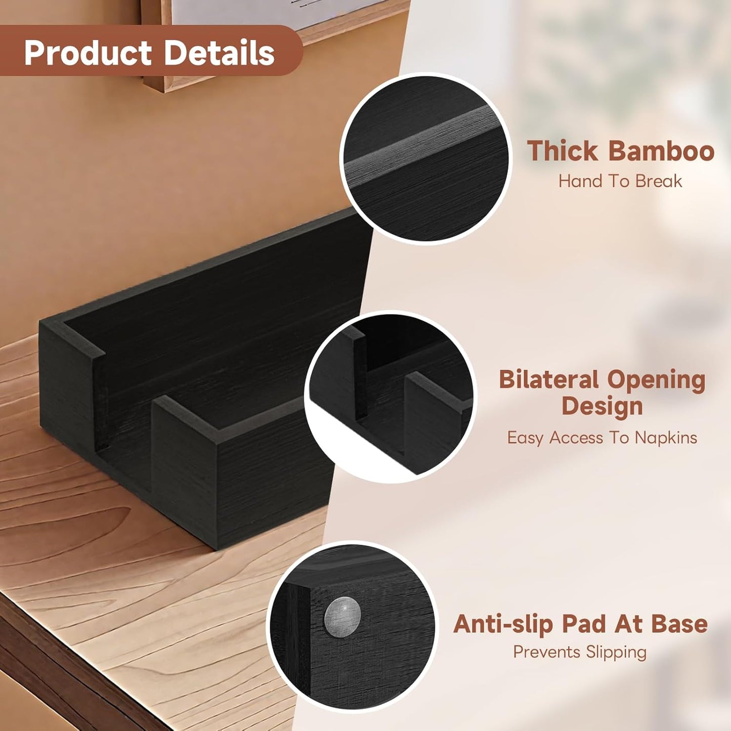 Wooden Guest Towel Holder Tray for Bathroom, Black Bamboo Counter Rectangular Bathroom Napkin Holder for Ktichen, Modern Disposable Hand Towel Holder Tray for Home, Bar, Hotel, Office