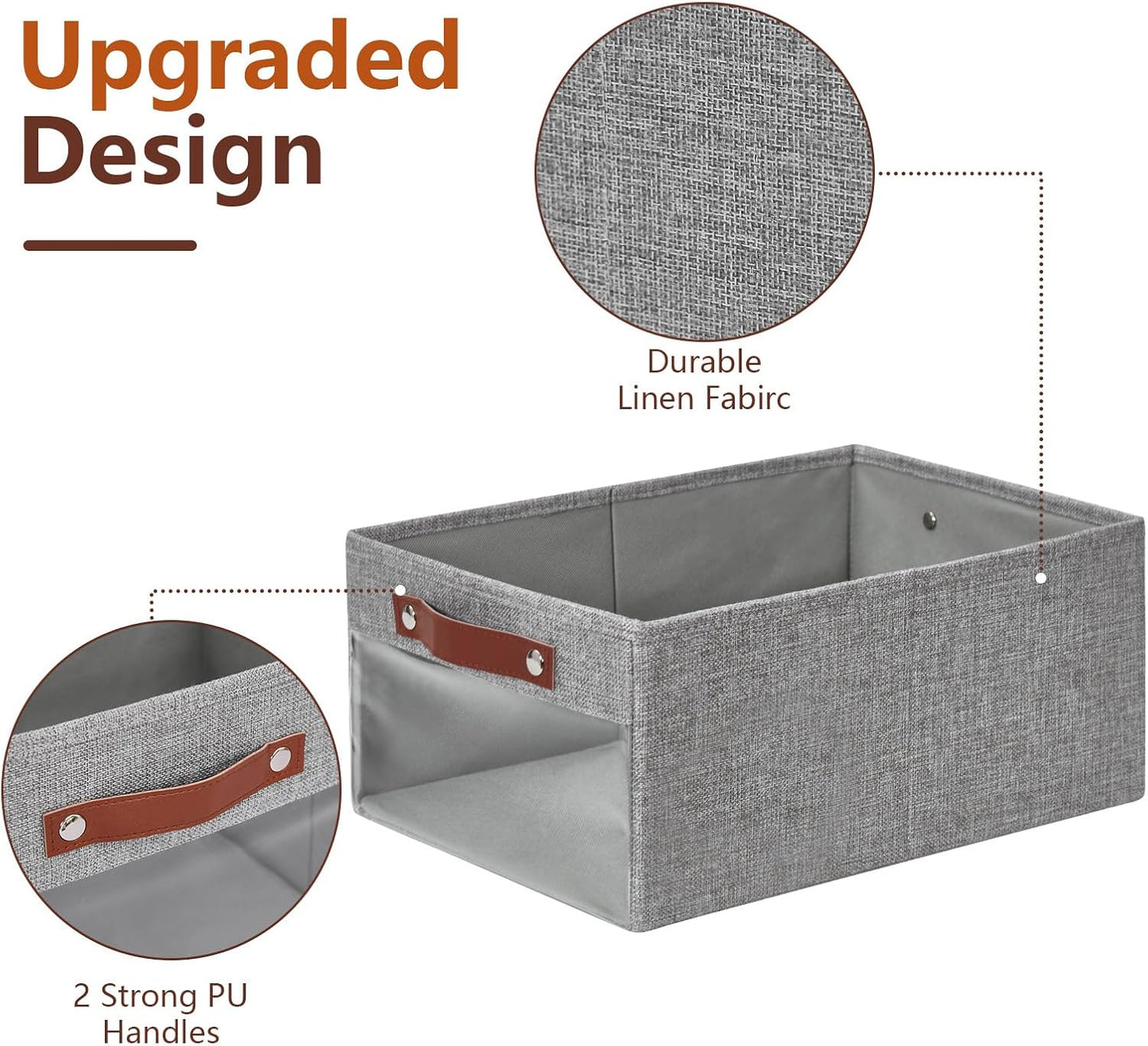 Medium Storage Baskets with Clear Window, See Through Closet Organizer with PU Handles, Linen Foldable Storage Bins for Organizing Clothes, Toys, Books (Gray)