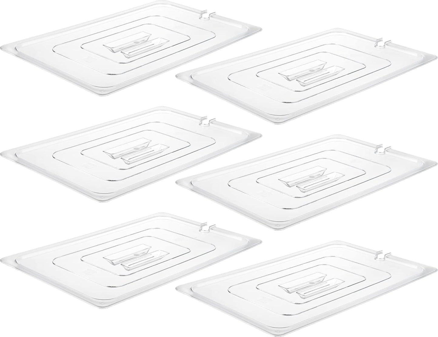 CURTA 6 Pack NSF Commercial Food Pan Cover, Full Size Clear Polycarbonate Notched Lid with Handle for Commercial Food Pan, Dishwasher & Freezer Safe Plastic Clear
