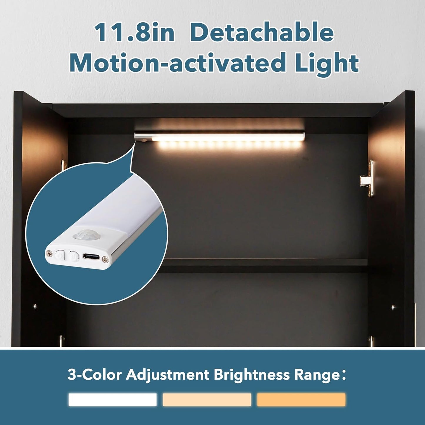 Black Wall Cabinet 23x29 inch for Bathroom Laundry Room Bedroom Kitchen Wood Medicine Cabinet, DIY Lighting, Soft-Close Hinge, 2 Door,Above Toilet Storage