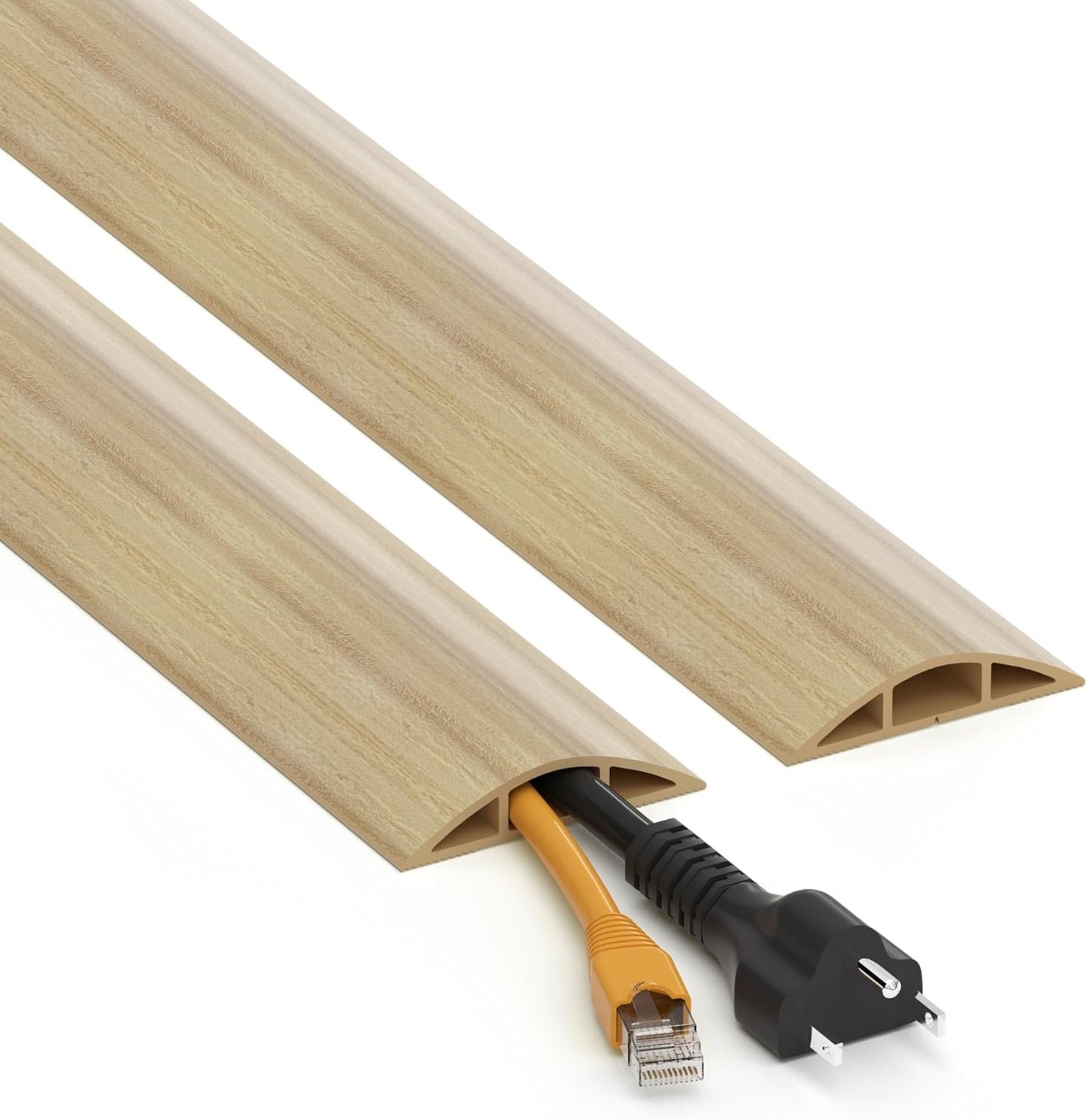 Floor Cord Cover 4ft, Maple Wood Cord Hider Floor Hide Extension Cords, Floor Cable Management Floor Cable Cover Wire Covers for Cords, Cable Protector Cord Cavity W0.6in x H0.32in