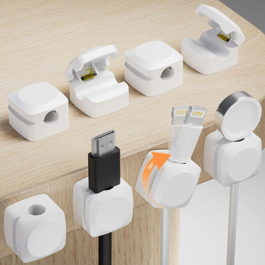 8 Pack Cord Organizer Holder, Rotatable Cable Clips, Spring Cord Holder for Nightstand Adhesive Cable Organizer, Cable Management Clips Charging Cord Organizer for Desk Office Car Wall