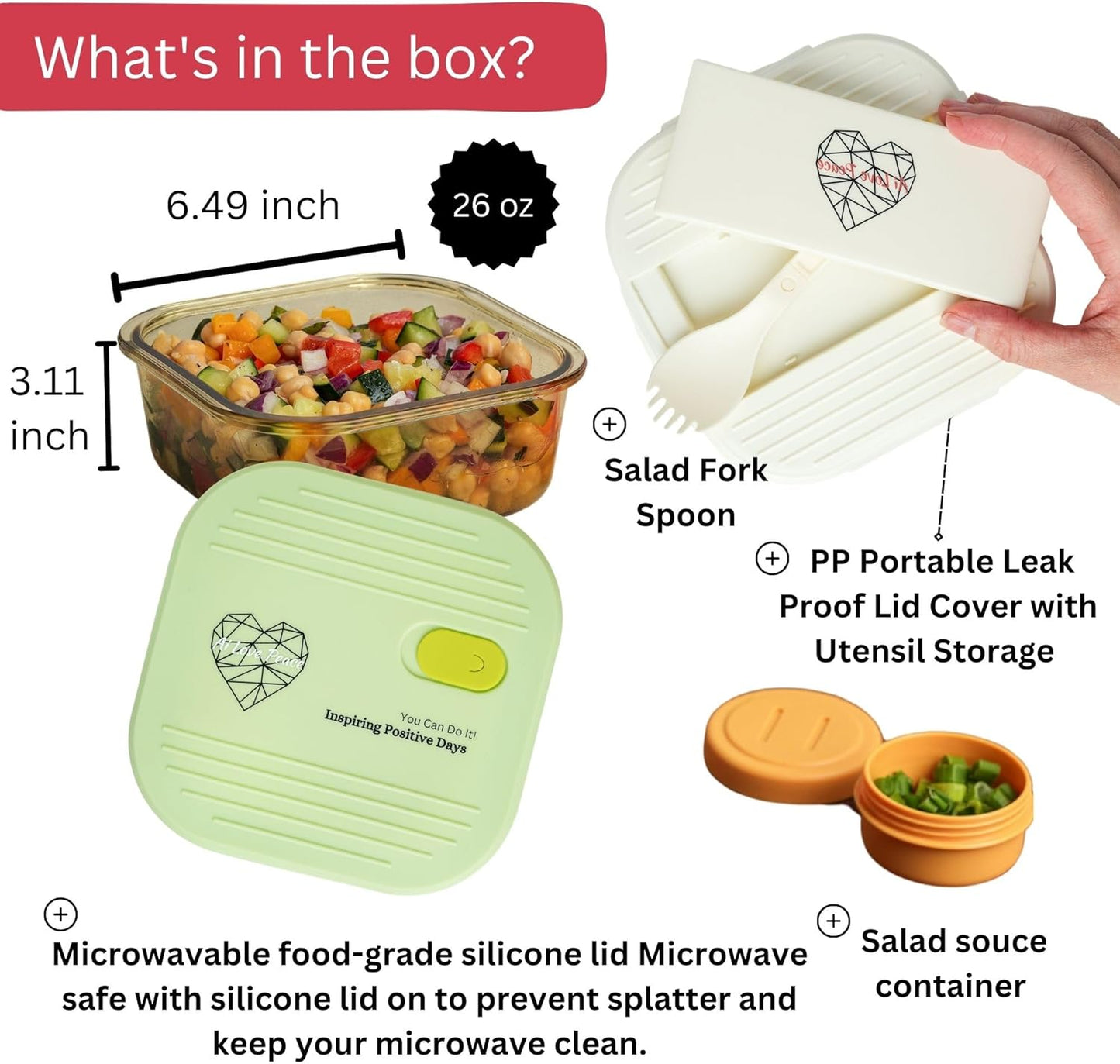 Ai Love Peace Soup Container with Dual Lids,26 oz Borosilicate Glass Lunch Box | Leakproof Lid+ Microwave &Safe Freezer Lid, Stackable,Glass Meal Prep Food Storage,Perfect for Work & Soup Lovers Gift.