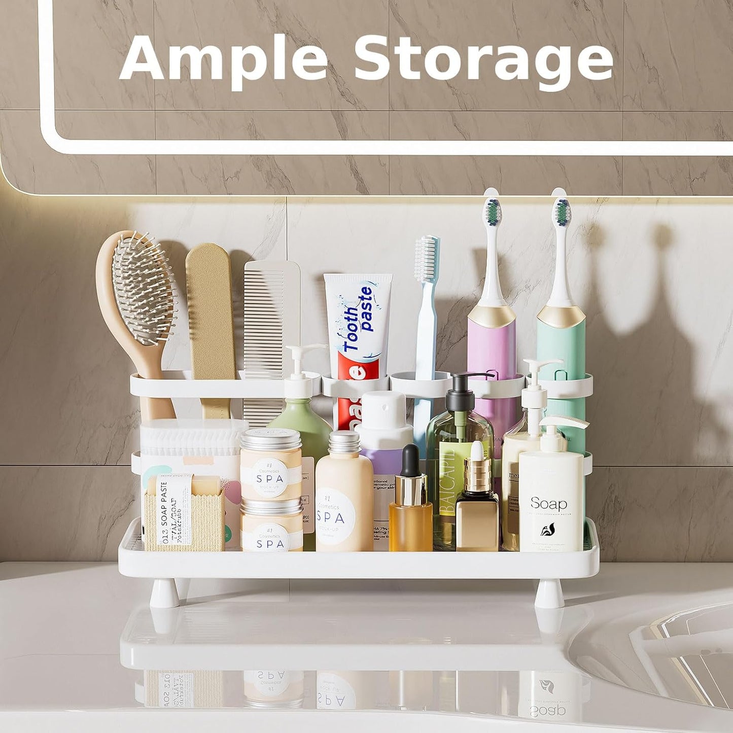 Electric Toothbrush Holder for Bathroom Countertop 5 Metal Slots Toothpaste Razor Mouthwash Organizer, White