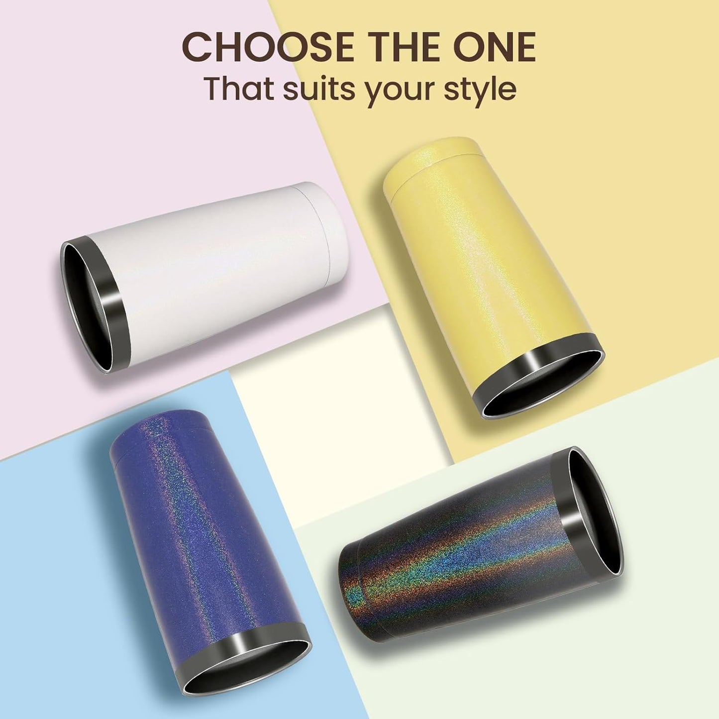 MEWAY 20oz Tumbler 4 Pack Double Wall Vacuum Insulated Travel Glitter Mug Bulk, Stainless Steel Tumblers with Lid and Straw, Powder Coated Coffee Cups for Woman(Rainbow White,Set of 4)