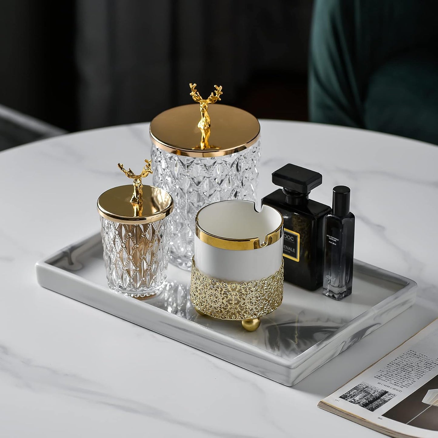 Ceramic Vanity Bathroom Tray Marble Decor Holder and Organizer for Jewelry Perfume Candle Soap Plant Towel Cosmetic Act Large Tray