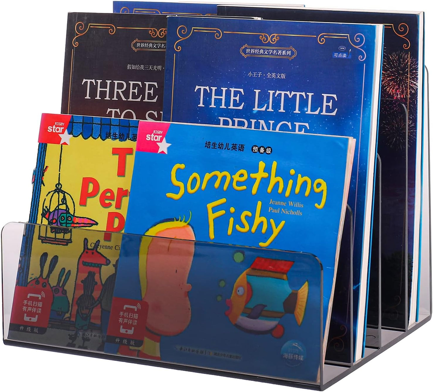 Sooyee 4 Compartment Acrylic File Organizer Holder Folder Organizer for Desk,Office Decorations for Work,Clear Black