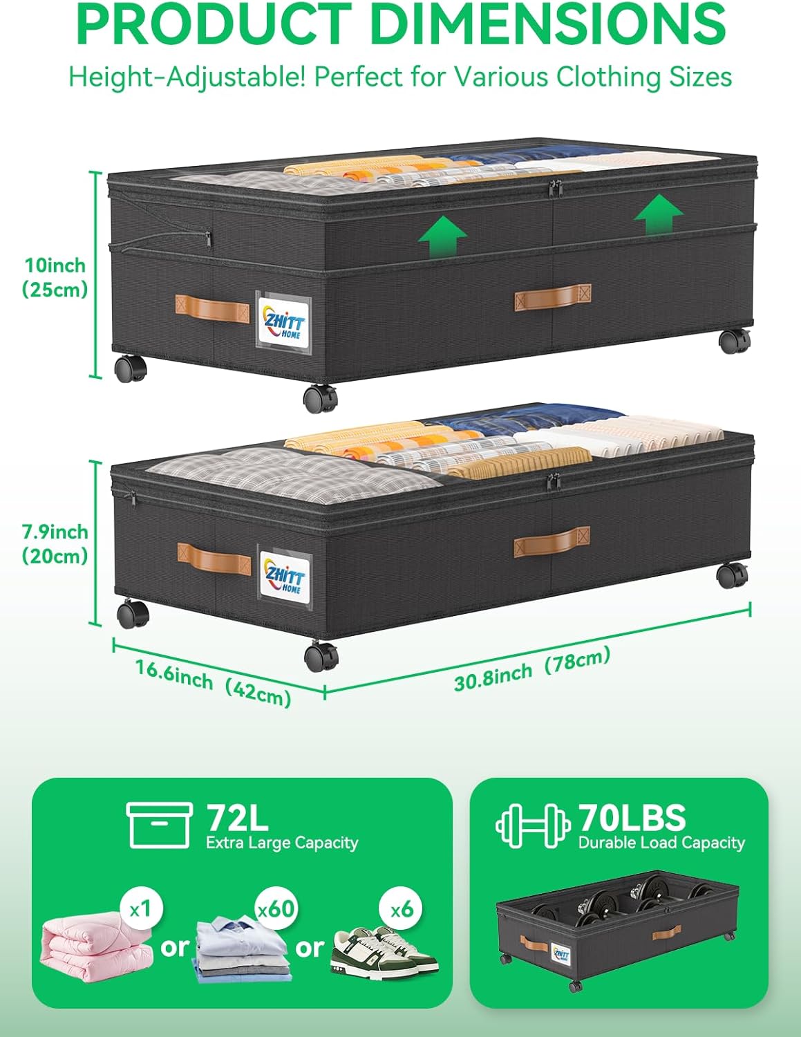 Under Bed Storage with Wheels, Upgraded Scalable Under Bed Storage Containers with Lids, 2Pack XXL Underbed Storage Organizer Rolling Bins for Shoes Clothes Toys
