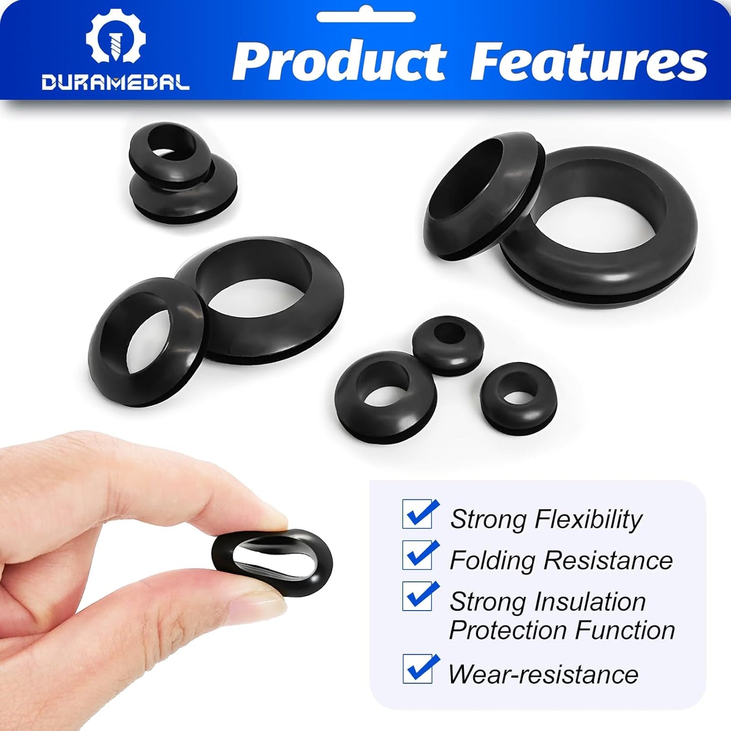 Rubber Grommet Kit 295 PCS 9 Sizes Hole Plug Rubber Grommets for Wiring- 9 Standard Sizes (9/32",5/16",3/8",15/32",1/2",5/8",3/4",7/8",1")