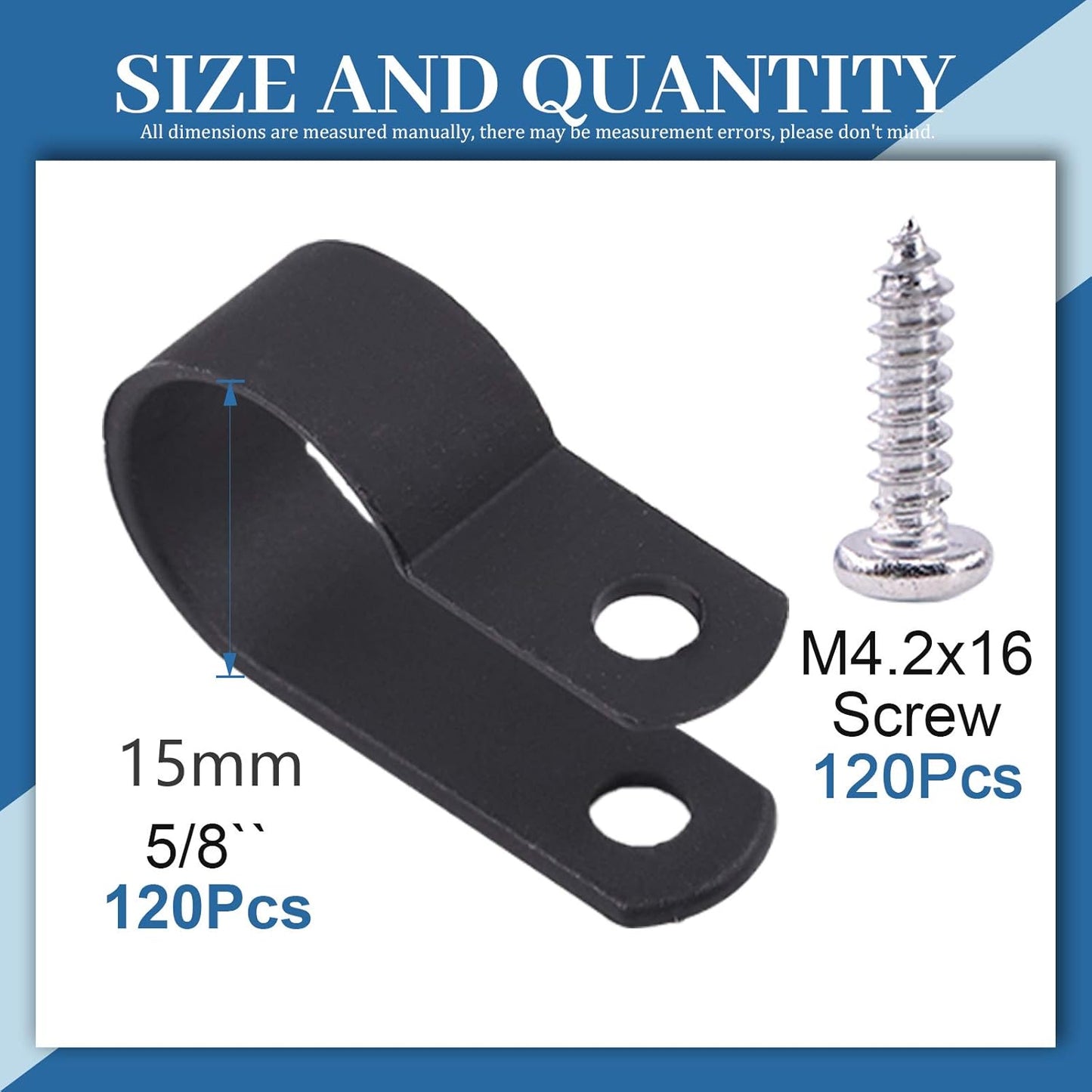 Glarks 120Pcs 5/8 Inch Black Nylon Screw Mounting R-Type Cable Clip Wire Clamp with 120Pcs Screws for Wire, Cable, Conduit and Cable Conduit Kit (Black)