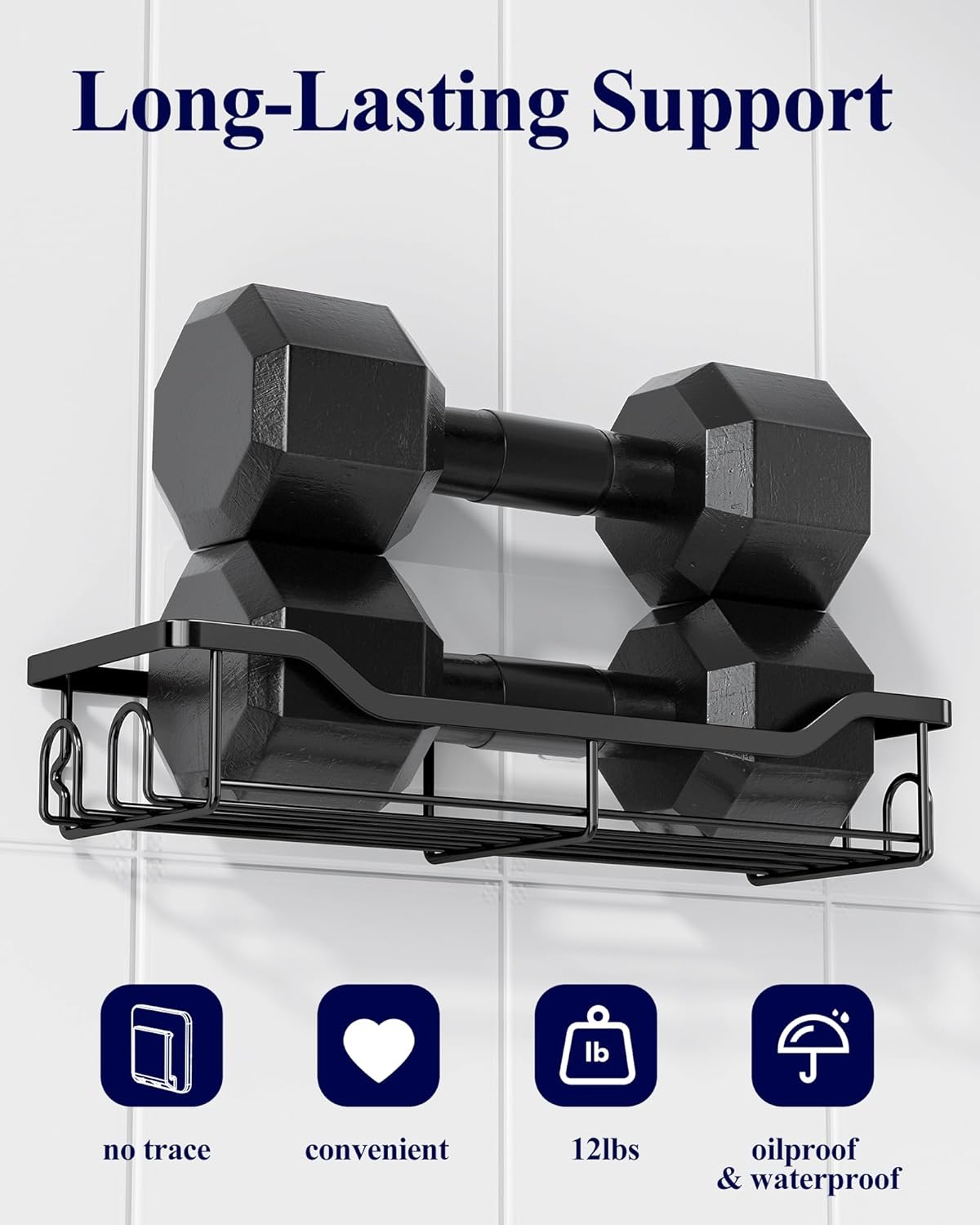 Kitsure Shower Caddy Large - Adhesive Shower Organizer, Stainless Steel Shelf for Inside Shower, No Drill Bathroom Organizers and Storage, Home Decor Accessories, 2 Pack, Black