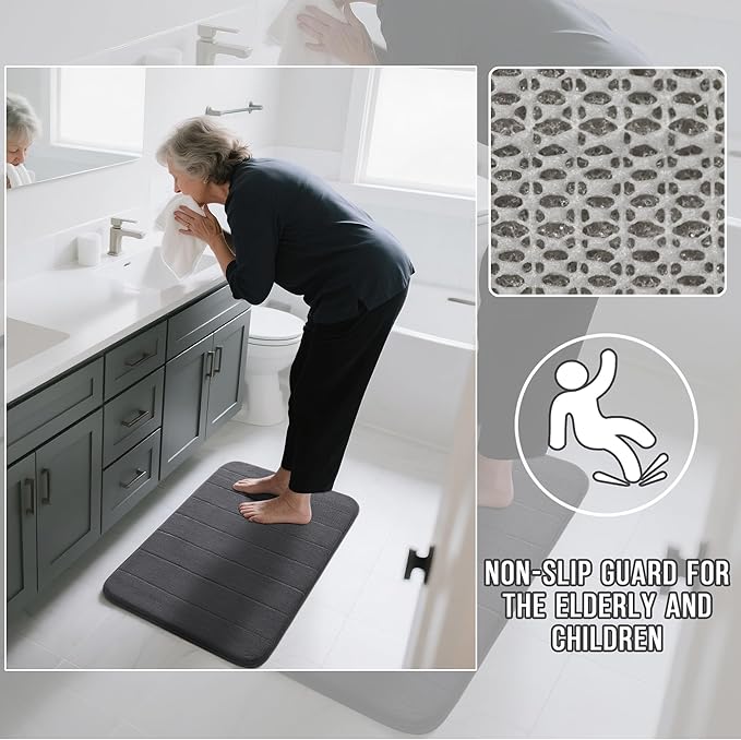 Yimobra Bathroom Runner 60"x24", Non Slip Memory Foam Bath Mat, Super Soft Water Absorbent Hallway Carpet, Machine Washable Rug for Vanity Tub Shower, Dark Gray