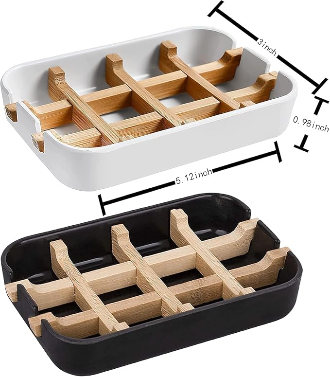 Aoheuo Modern Bamboo Fiber soap Holder and soap Dish Combination (Removable),5.12 Long by 3 Wide, 0.98 inches high, Used in Kitchens, bathrooms, and bar Sinks (Off White,White)