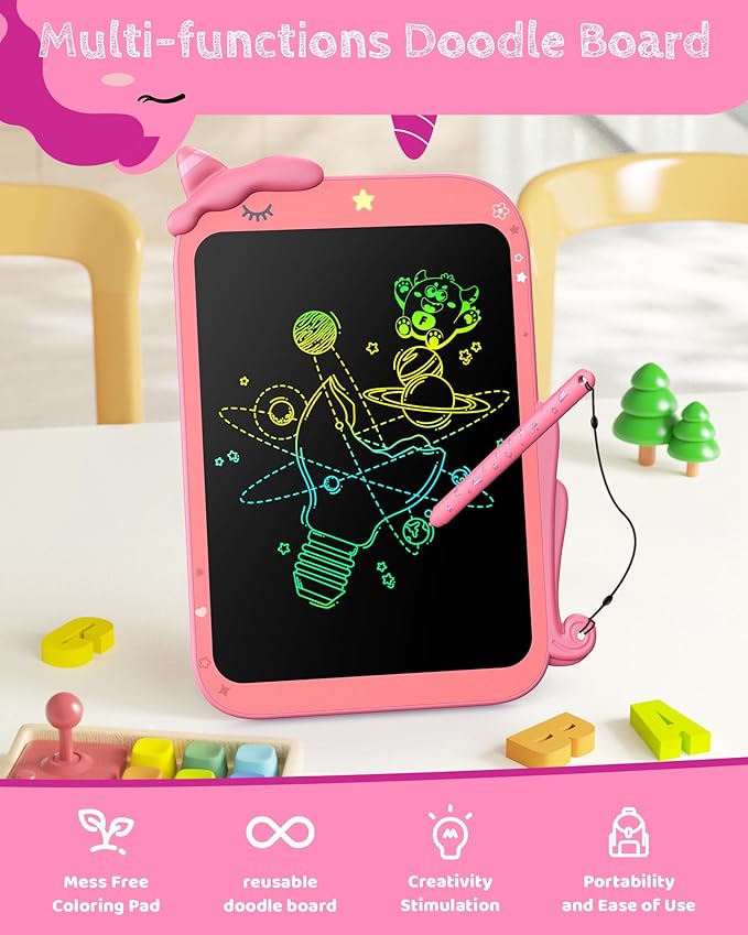 TEKFUN Toddler Boy Toys, LCD Writing Tablet for Kids, Doodle Board Dinosaur Toys, Travel Essentials Toys for 3 4 5Year Old Boys Girls, Easter Birthday Christmas Gifts (10inch Rosepink)