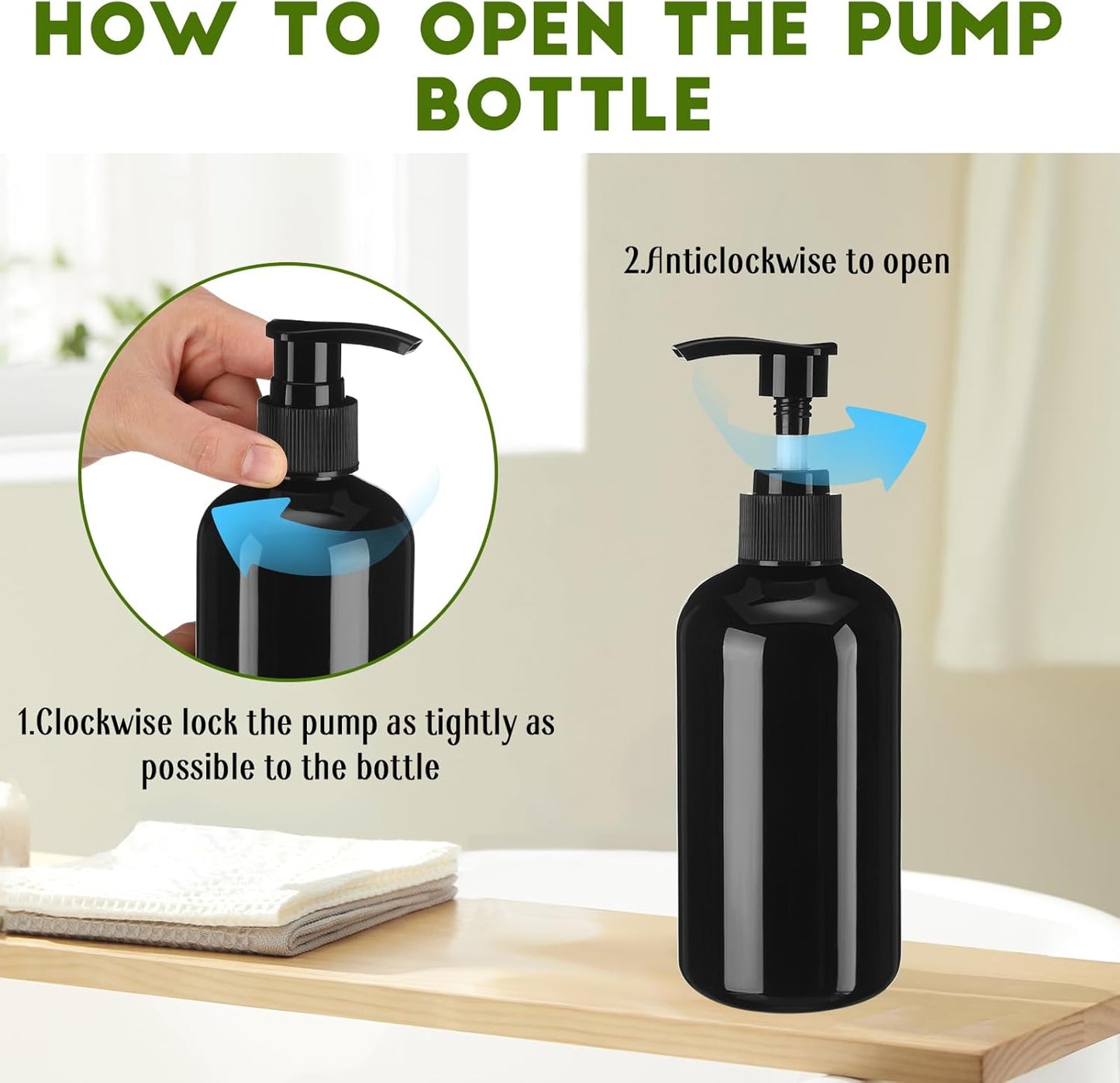 8 Pcs Plastic Pump Bottles Empty Lotion Bottle with Pump Refillable Dish Soap Dispenser Portable Hand Soap Dispenser Shampoo Lotion Container for Oil Liquid Soap(Black,8.5 oz)