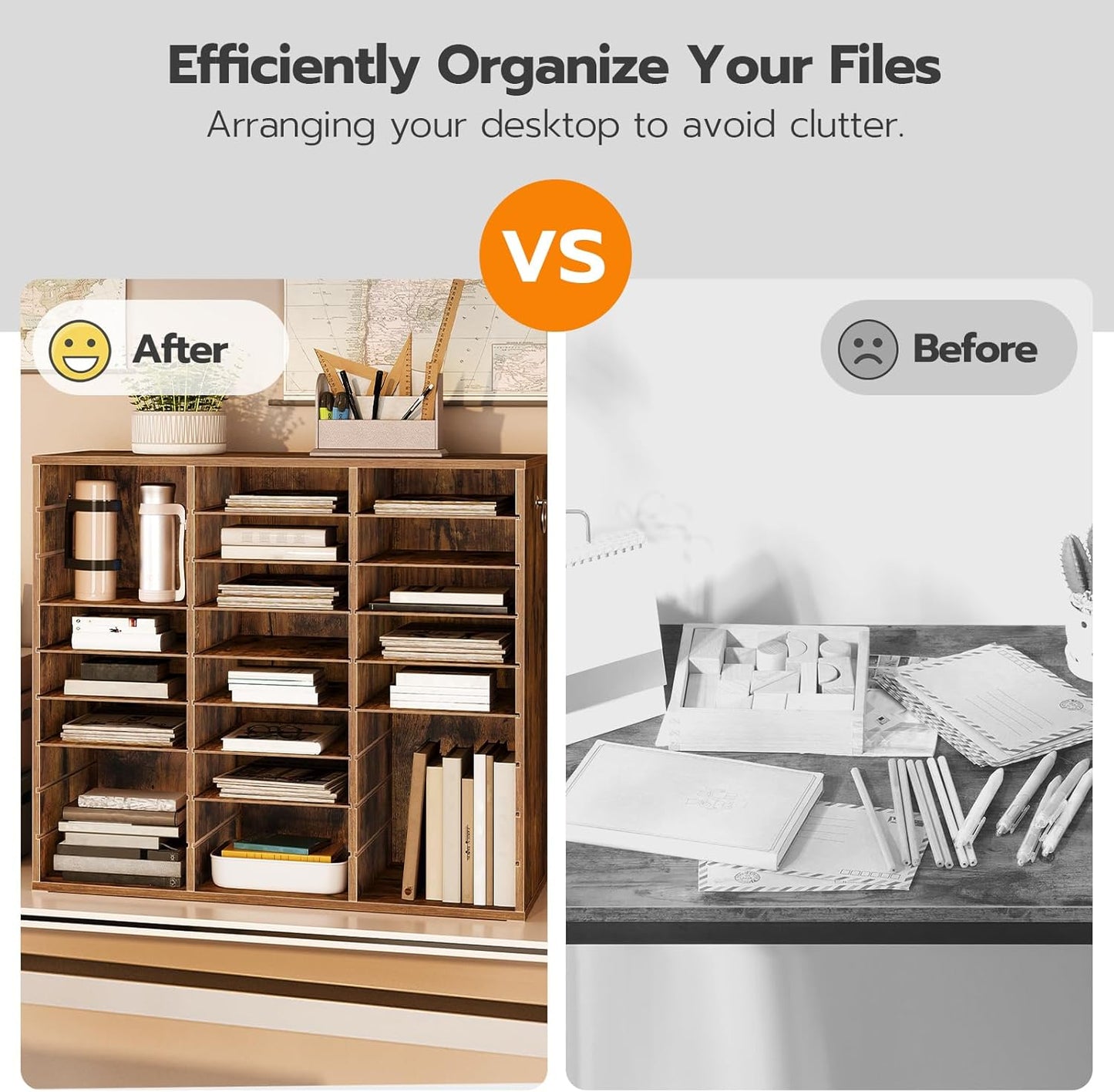 HOOBRO Literature Organizer, 27 Compartments Wooden Mail Organizer, Countertop Literature Sorter with Adjustable Shelves for Home, Office, School, Student Mailbox for Classroom, Rustic Brown FG27WF01