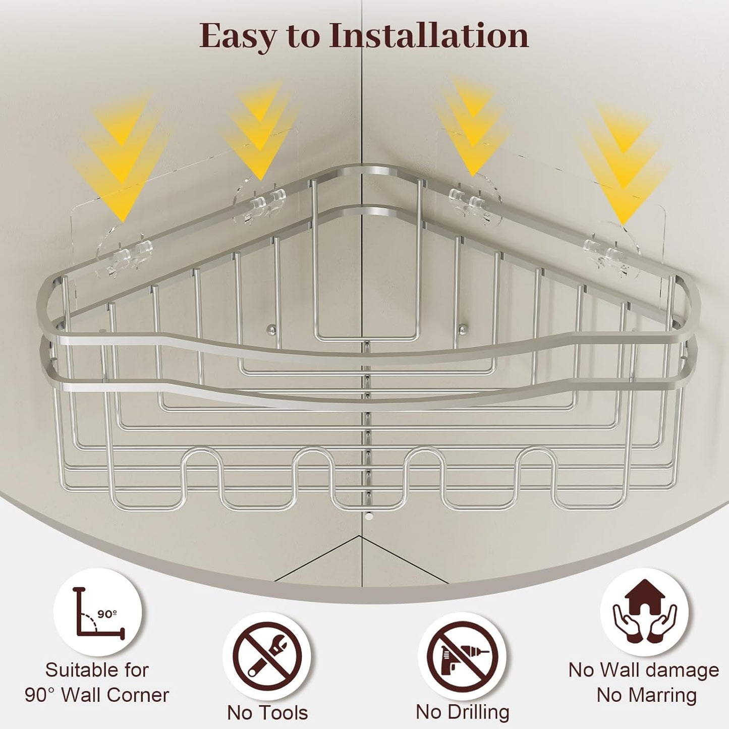 Chrome corner shower caddy with depth caddy and Built in 12 hooks rustproof adhesive wall mounted shower shelf 3 pack chrome triangle shower storage for bathroom kitchen and laudry room