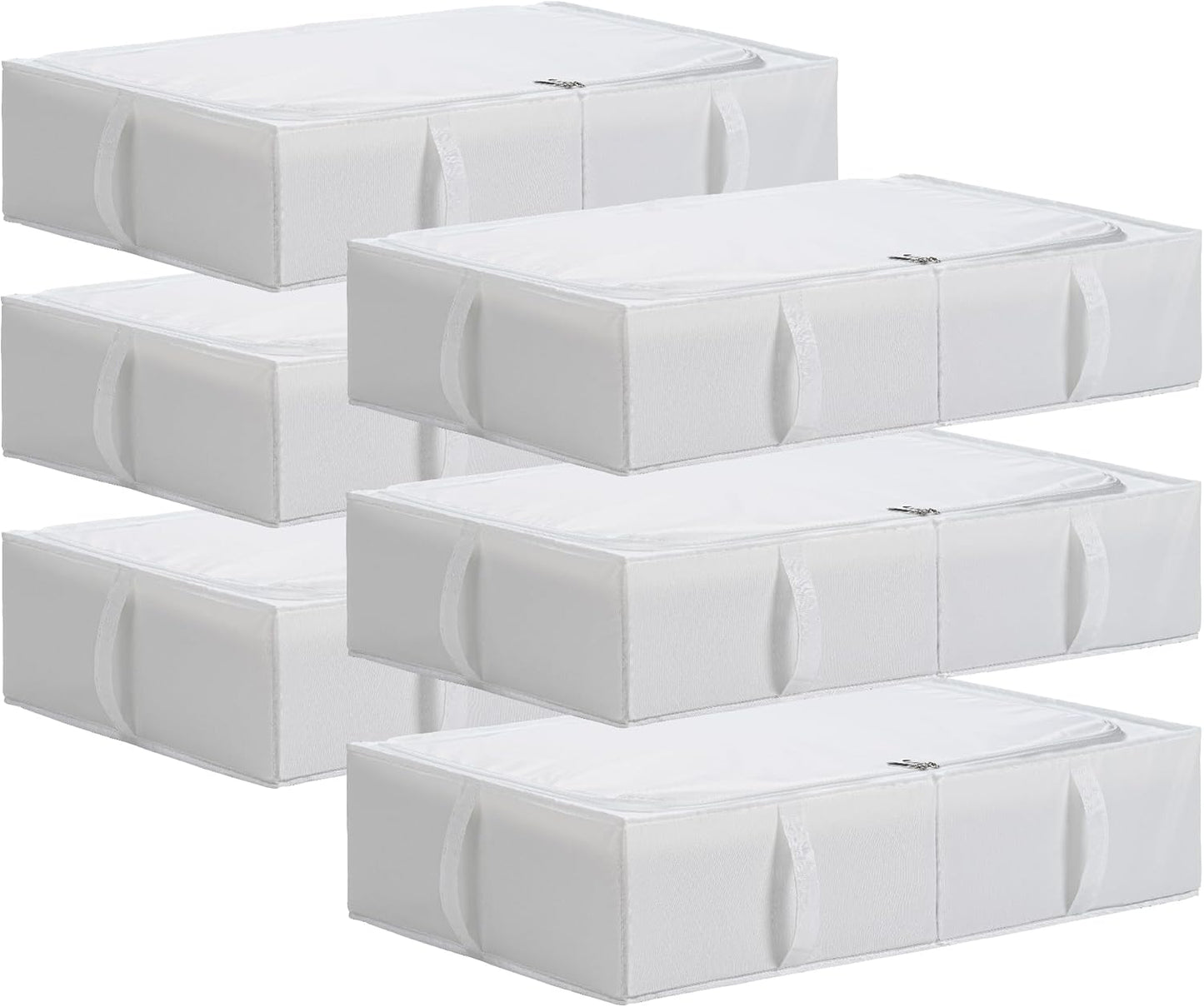 TYEERS Under Bed Storage Containers, Durable Fabric, Washable, Collapsible, Under Bed Storage Bins for Clothes, Blankets, Sheets, Shoes, 27.5x16.5x7 Inches, 6-Pack, White