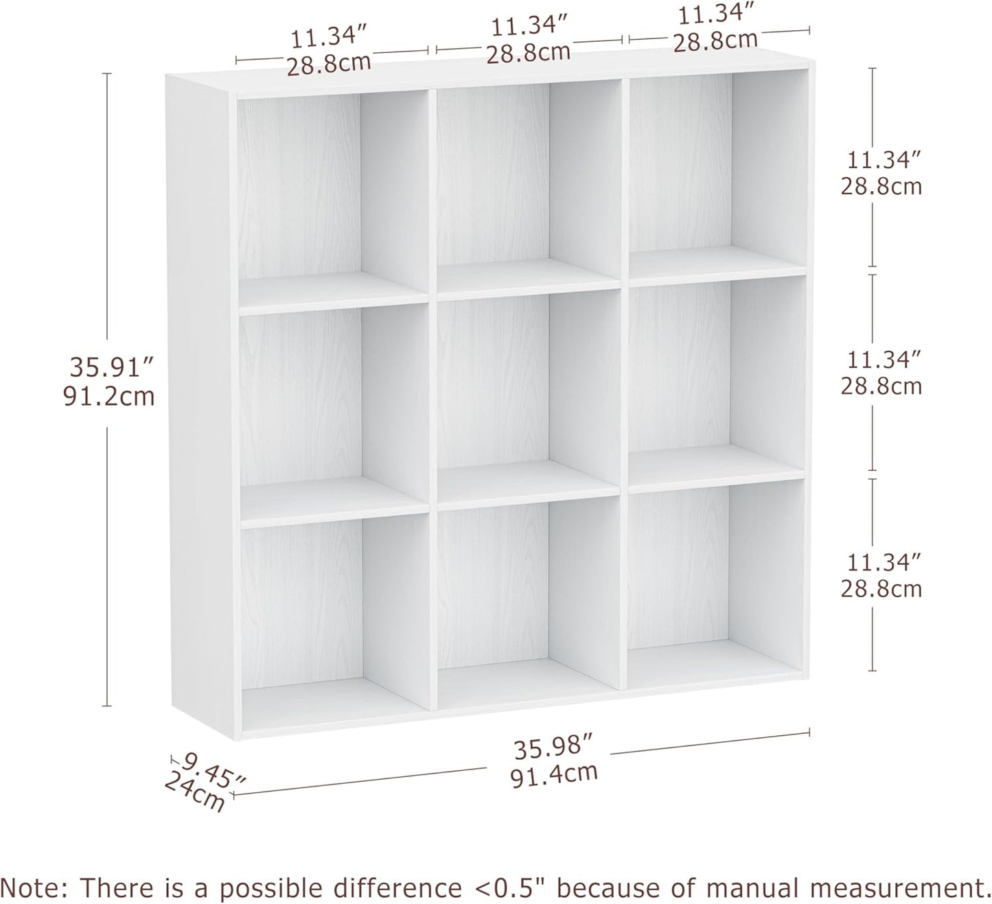 9 Cube Storage Organizer, Wooden Cube Shelves with Closed Back Panel, Reversible Bookcase, Toy Organizers and Storage for Home, Living Room, Kids Room, Office, 35.98" L x 9.45" W x 35.91" H, White