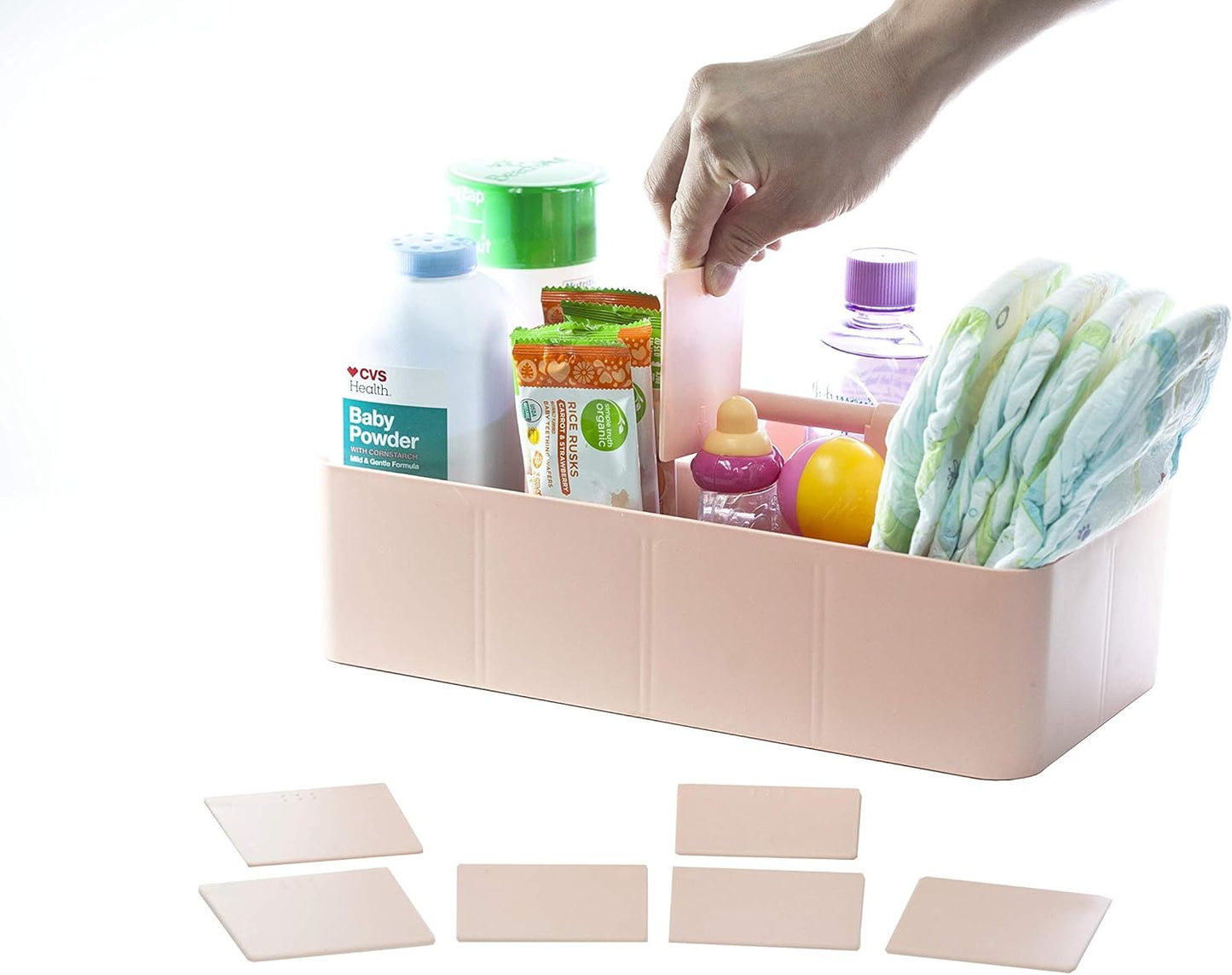 New Plastic Portable Makeup Organizer Caddy Tote Divided Basket Bin with Handle, for Bathroom Storage Made In USA (Indie Pink)