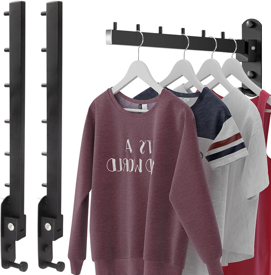 2 PCS Folding Wall Mounted Clothes Drying Rack, Swing Arm Design, Black, Stainless Steel