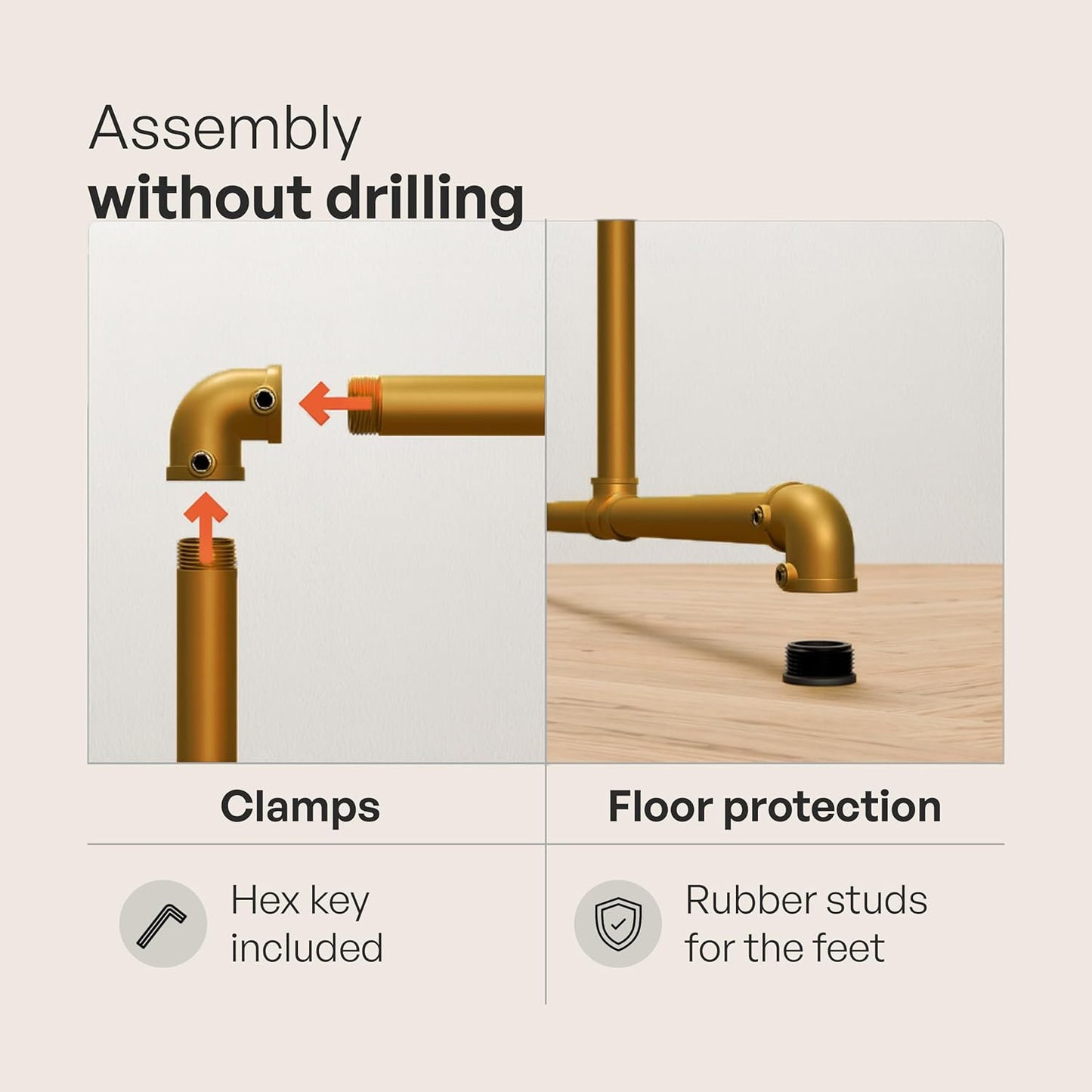 pamo Gold Clothing Rack – 59.84" W x 76.38" H – Industrial Pipe Metal Garment Organizer for Bedroom or Retail – Heavy-Duty Clothes Rack – Easy Assembly
