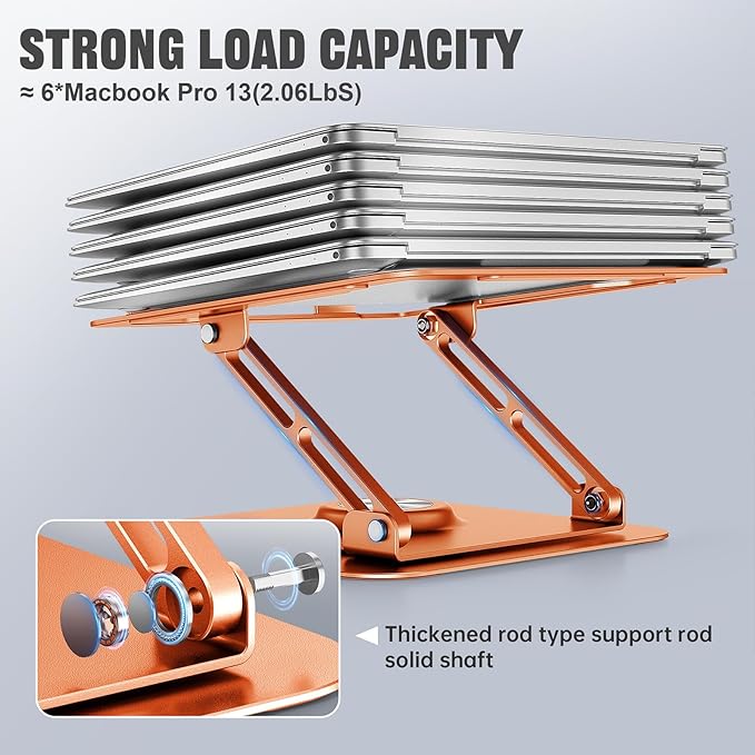 Laptop Stand for Desk, Adjustable Computer Stand with 360° Rotating Base, Ergonomic Laptop Riser for Collaborative Work, Foldable & Portable Laptop Stand, fits for All 10-16" Laptops (Orange)