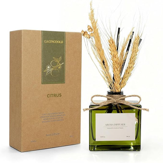 Reed Diffuser, 6.09 oz Citrus Grove Scent Diffuser with Sticks & Dried Flowers, 120 Days Long Lasting Diffusers for Home, Elegant Fragrance for Bathroom Bedroom Office Decor Air Fresh