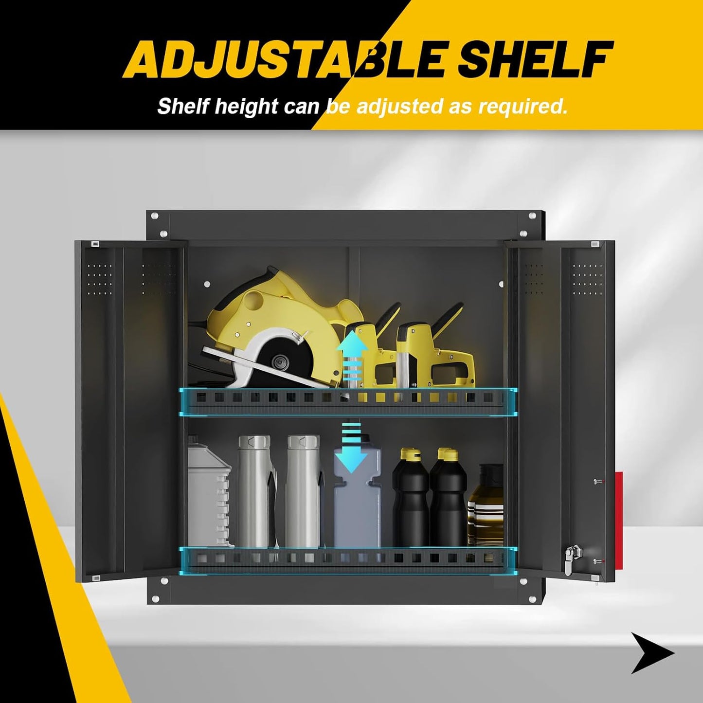 Metal Wall Cabinet,Wall Mounted Garage Storage Cabinet with Lock and Handle,Garage Wall Cabinet with Adjustable Shelves for Garages, Storage Rooms, Basements