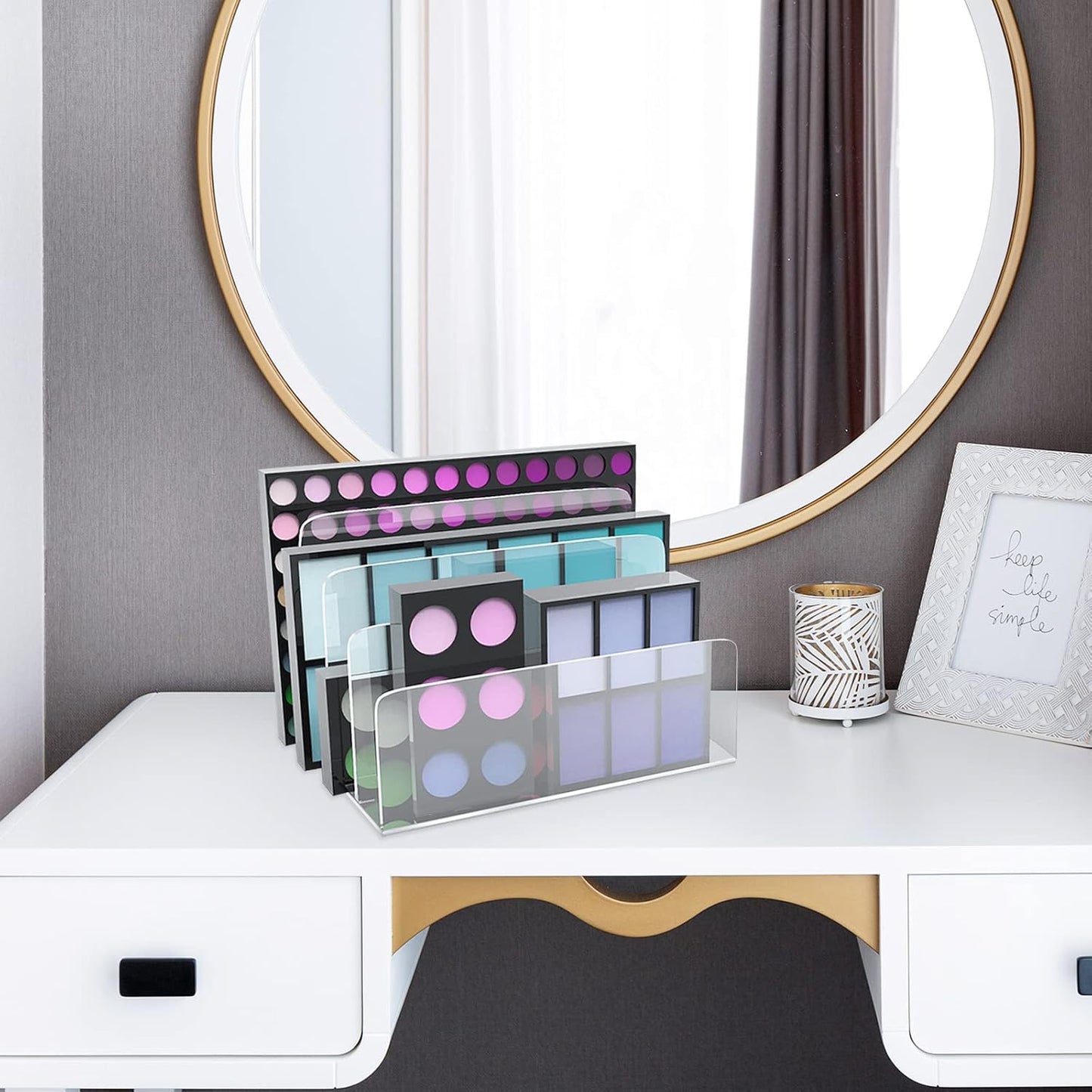 4 Section Acrylic File Organizer, Clear Desk Organizer and Accessories, Sturdy File Folder Holder Sorter, Office Supplies for Mail Letter Paper Electronic Notebook