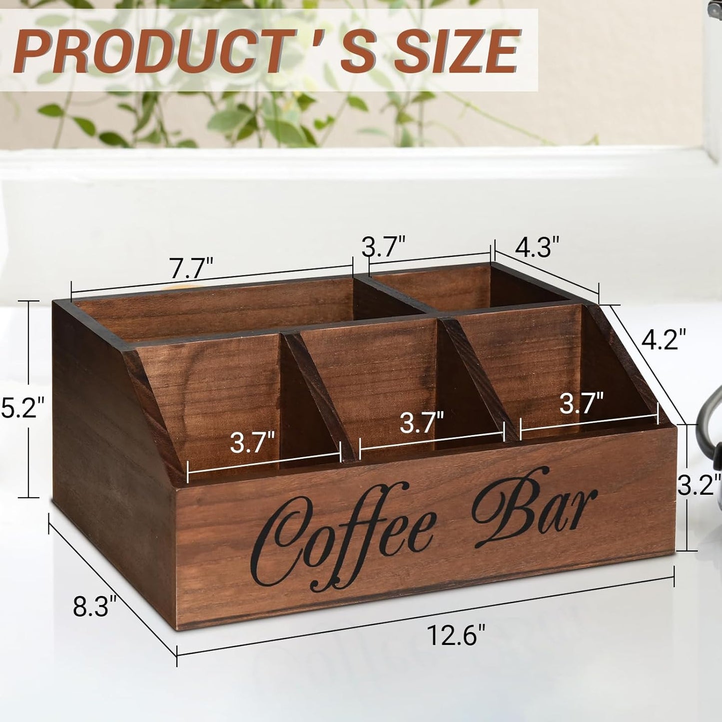 ugiftt Coffee Station Organizer for Counter, Wood Coffee Pods Holder Storage Basket, Tea Condiment Storage Organizer, Rustic Coffe Bar Decor for Accessories