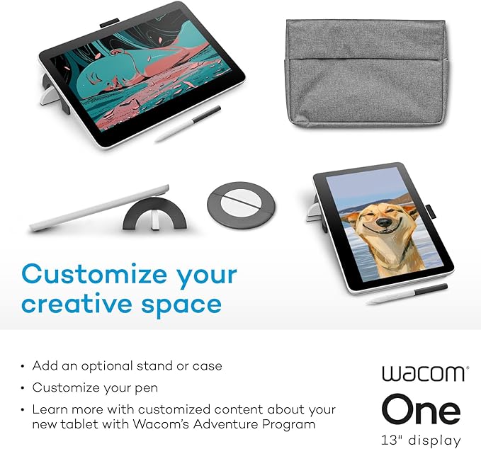 Wacom One 13 Touch Drawing Tablet with Screen, 13.3" HD Full-Laminated Touchscreen Digital Art Pad with Creative Software and Training, Graphics Drawing Tablet for Mac, Windows PC, Chromebook