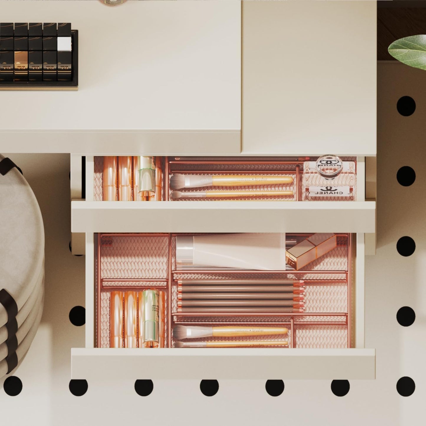 Desk Drawer Organizer Tray, Mesh Desk Organizer, Office Drawer Organizer, Desk Accessories & Workspace Organizers, Suitable for Tools, Pencils, Office Supplies Storage (Rose Gold)