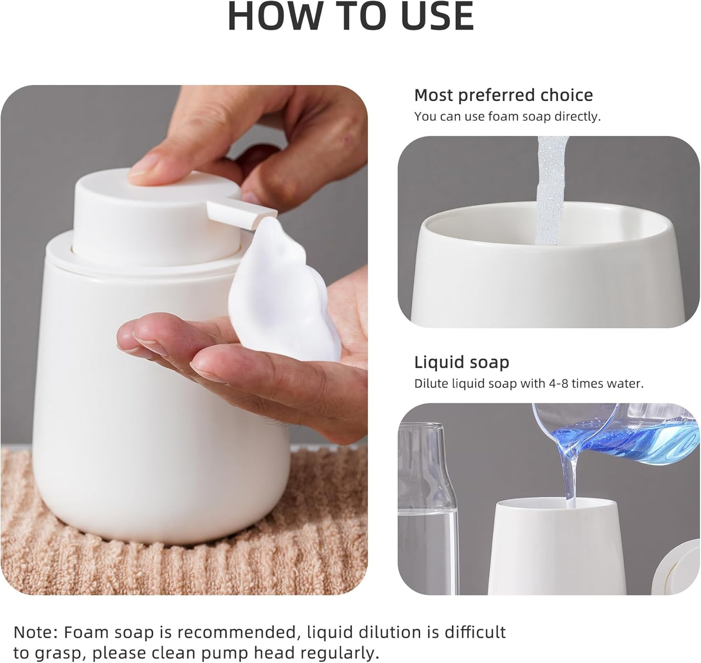 Ceramic Bathroom Accessories Set,Foam Soap Dispenser and Toothbrush Holder Set, Soap Dish, Apothecary Jars,4 Pieces for Home Apartment Modern Bathroom Decor Vanity Countertop(White Set - Foam)