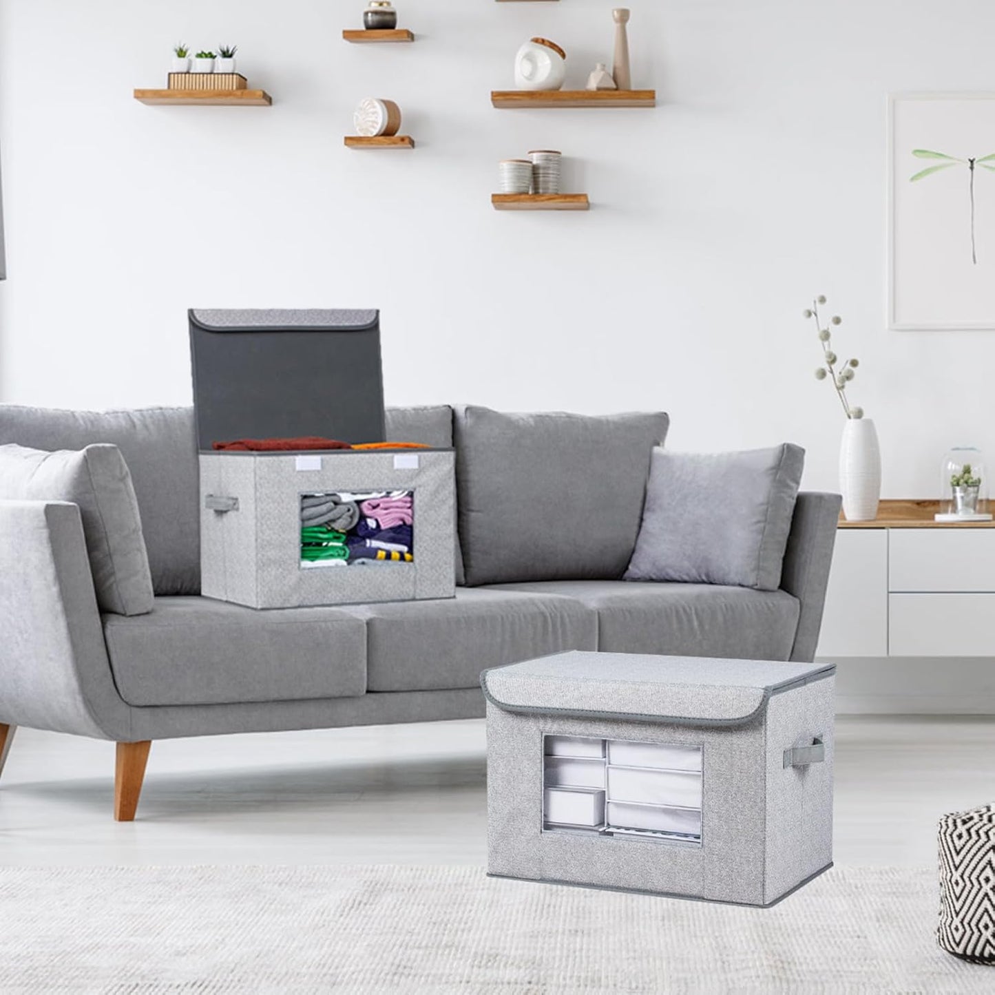 Univivi Larger Fabric Collapsible Storage Bins, Foldable Storage Boxes with Lids, Storage Cube Organizer Basket for Home, Closet, Bedroom(Gray, 17“ x 12” x 12")