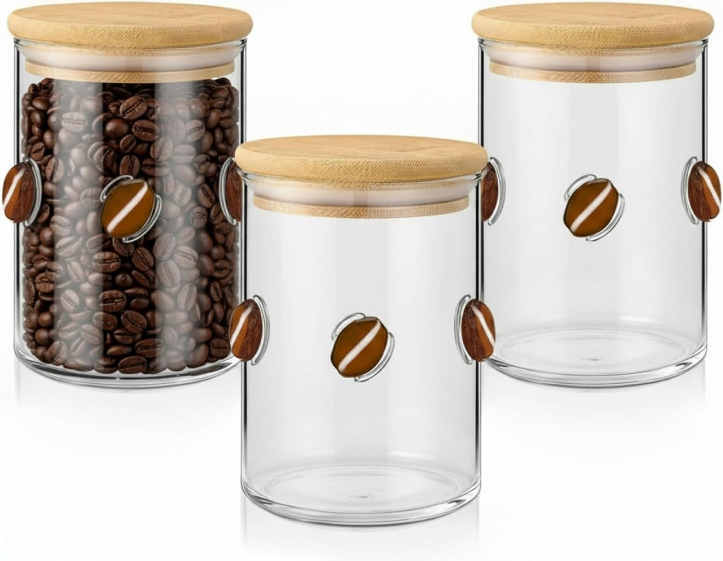 3 Pcs Coffee Glass Storage Jars with Airtight Bamboo Lid Coffee Bean Class Containers Storage Canisters for Serving Bath Salt, Sugar, Spice, Tea, Cereals, Condiment