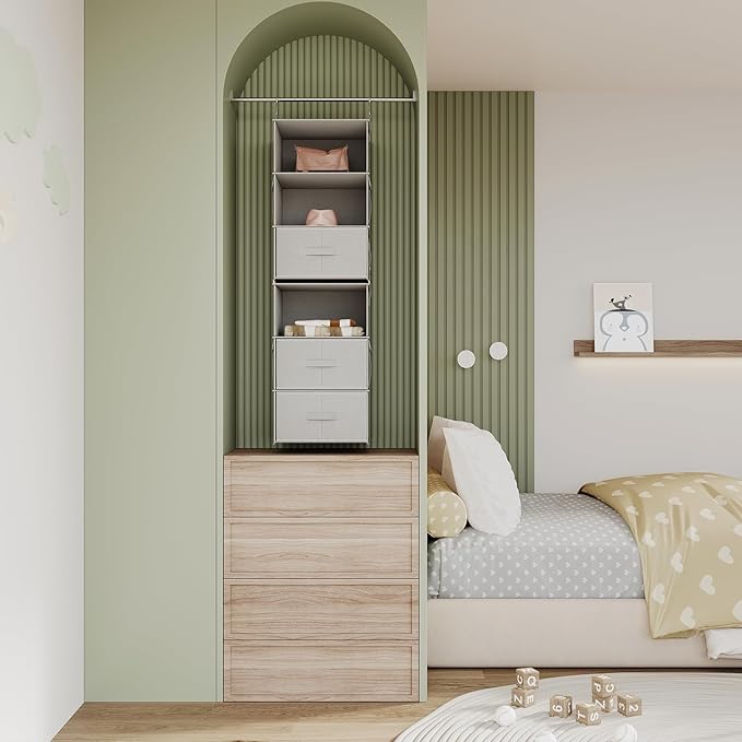 Vailando 6-Shelf Hanging Closet Organizer with 3 Drawers, 2 Separable 3-Shelf Closet Organizers and Storage for Wardrobe Organization, Hanging Dresser for Nursury & Dorm Clothes Organizer