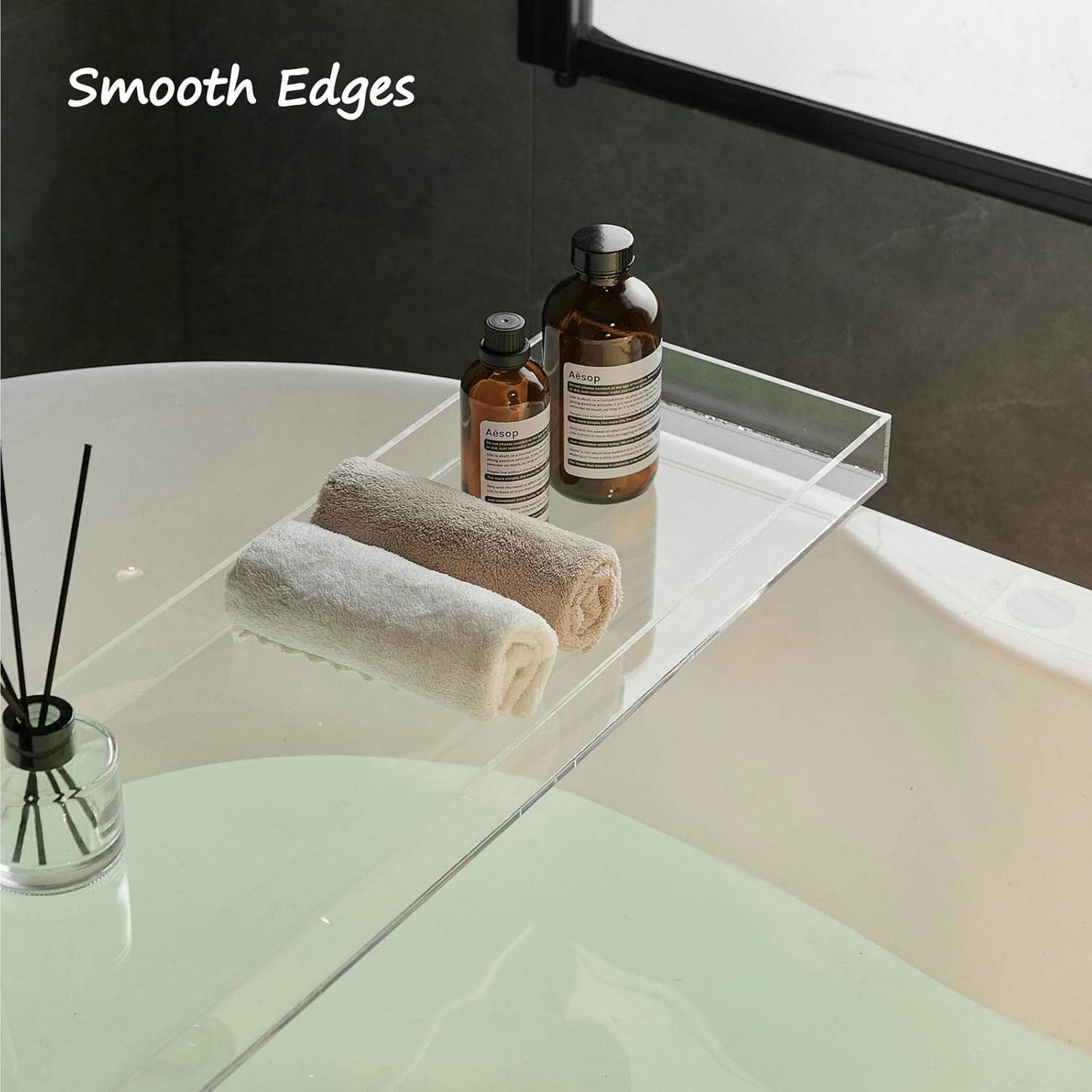 SHUNLI Clear Bathtub Caddy Tray, Bath Tub Tray Shelf Table, Bathroom Shower Caddy Tray, Acrylic