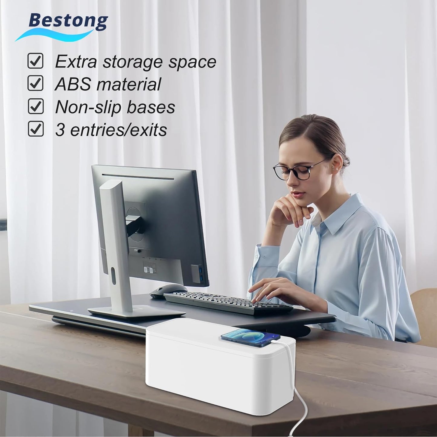 Power Strip Cover Box - Hide Power Strip for TVs and Computers, Electrically Safe Cord Organizer Box, Cord Box Crafted from Durable ABS Material (2pack,White)