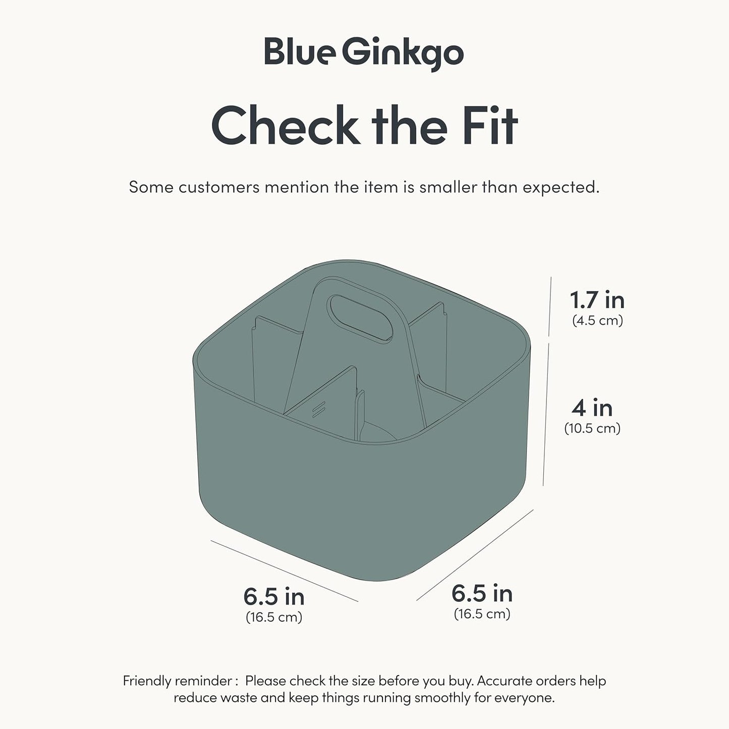 BLUE GINKGO Small Stackable Organizer Caddy – Korean-Made Portable Tote for Bathroom, Office, Crafts, or School Supplies (Square, Green)