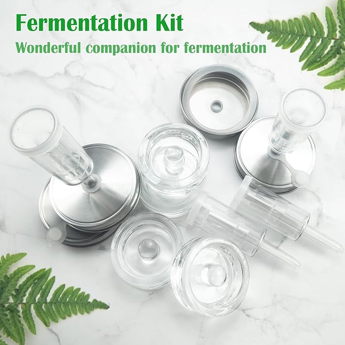 4 Pack Fermentation Kit, Stainless Steel Fermentation Lids and Glass Weights for 86MM Wide Mouth Mason Jars (No Jars)