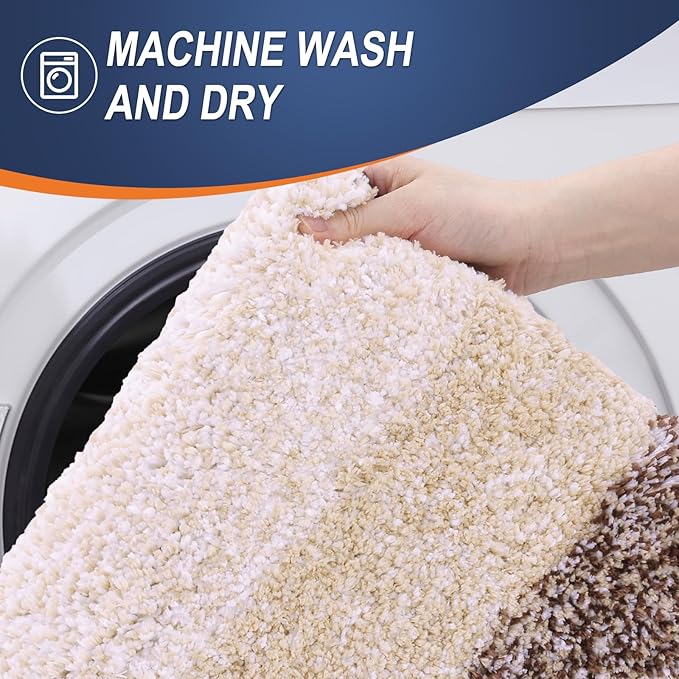 OLANLY Bathroom Rug Mat 44x24, Extra Soft and Absorbent Microfiber Bath Rugs, Non-Slip Plush Shaggy Bath Carpet Runner, Machine Wash Dry, Bath Mats for Bathroom Floor, Tub and Shower, Brown