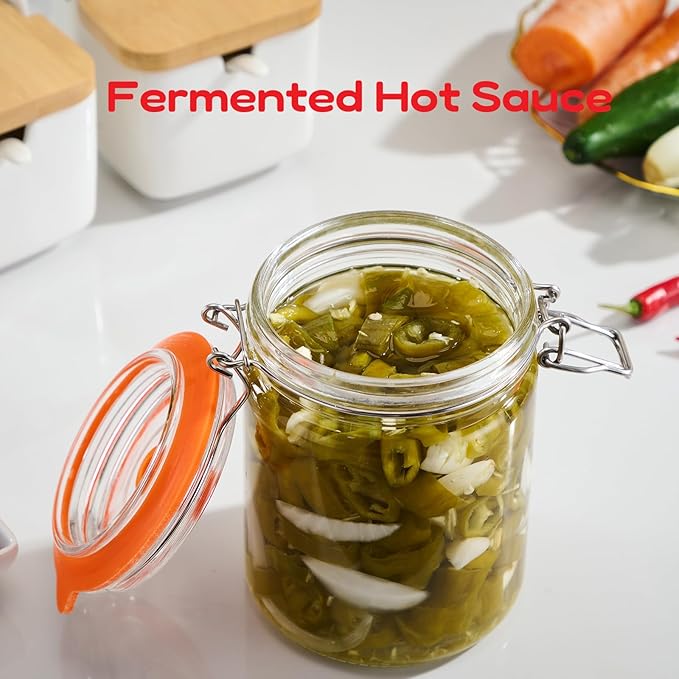 Jillmo Glass Fermentation Jar, 700ml Fermenting Kit for Making Sauerkraut, Hot Sauce, Mead, Cider and More, Pack of 2