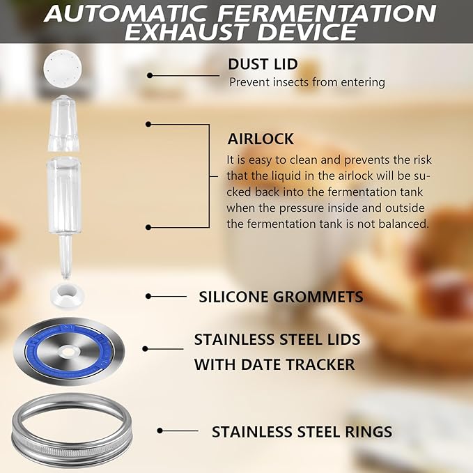 Artcome 22 PC Water Airlock Fermentation Kit - Easy Fermentation Kit for Wide Mouth Mason Jars - (Jars Not Included)