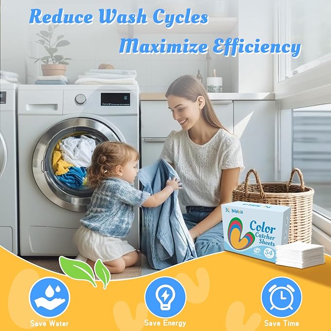 Catcher Sheets for Laundry 54 Count, Dye Catcher to Prevent Color Runs, Grabber Sheets for Home, Apartment, Dorm, Hotel