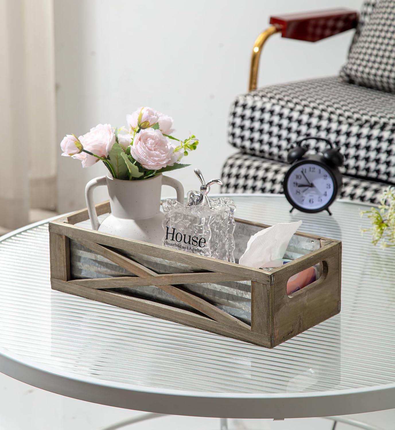 Wooden Toilet Tank Basket, Rustic Bathroom Decor Box, Farmhouse Toilet Paper Organizer Holder, Decorative Bathroom Storage Basket, Barn Door (Gray)