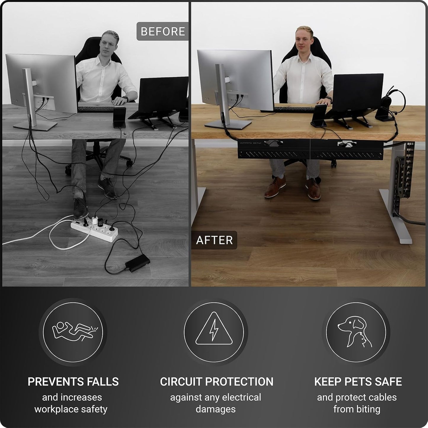 Under Desk Cable Management Vertebrae - Perfect for Sit Stand Desk - Wire Management - Adjustable Length - Flexible Cable Spine - Black, 133 cm